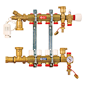 Коллекторный узел 1"х18/4 сборный, смесительный для напольного отопления GIACOMINI