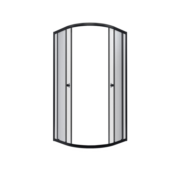 Душевая ширма АЛЬФА-БЛЭК 900х900 полукруг, стекло прозрачное, профиль черный ТРИТОН (1место)